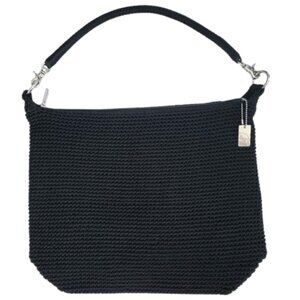 LINA Black Lined Crochet Bag With Purse Charm